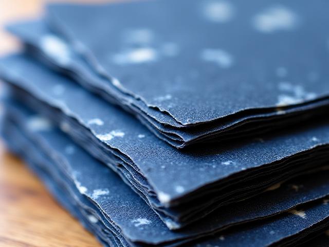 전통 방식으로 쪽빛으로 염색된 두꺼운 한지 (Korean mulberry paper)